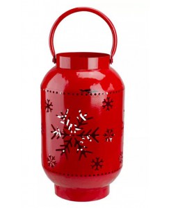 10-Inch Red Snowflake Cutout Christmas Candle Lantern